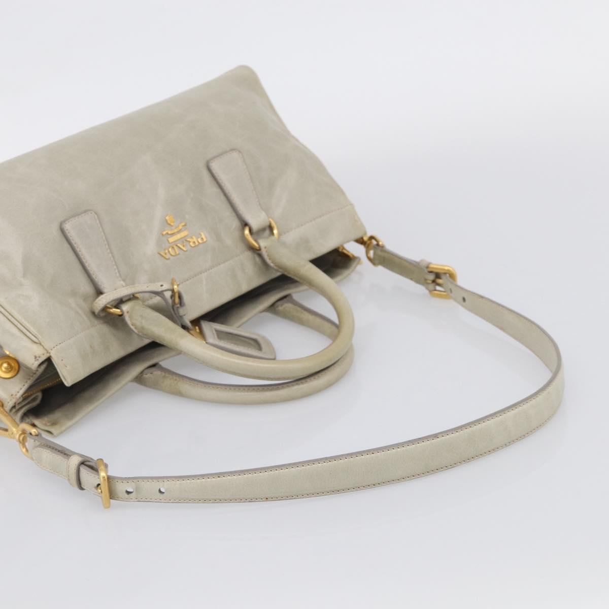 PRADA Hand Bag Leather 2way Beige Gold Auth ka6793A