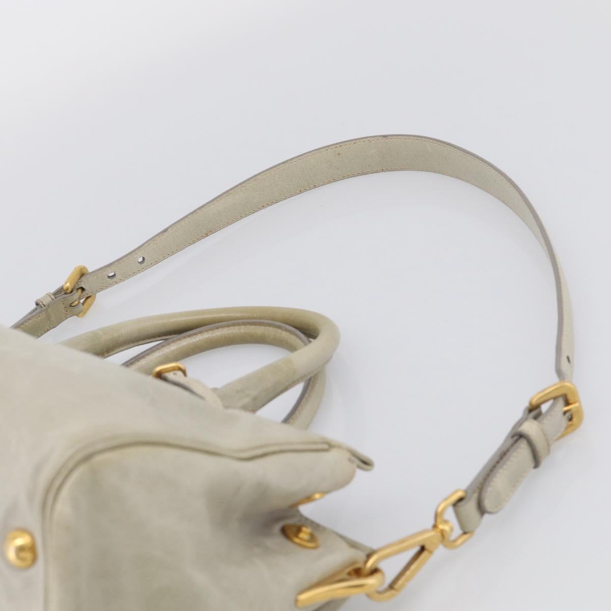PRADA Hand Bag Leather 2way Beige Gold Auth ka6793A