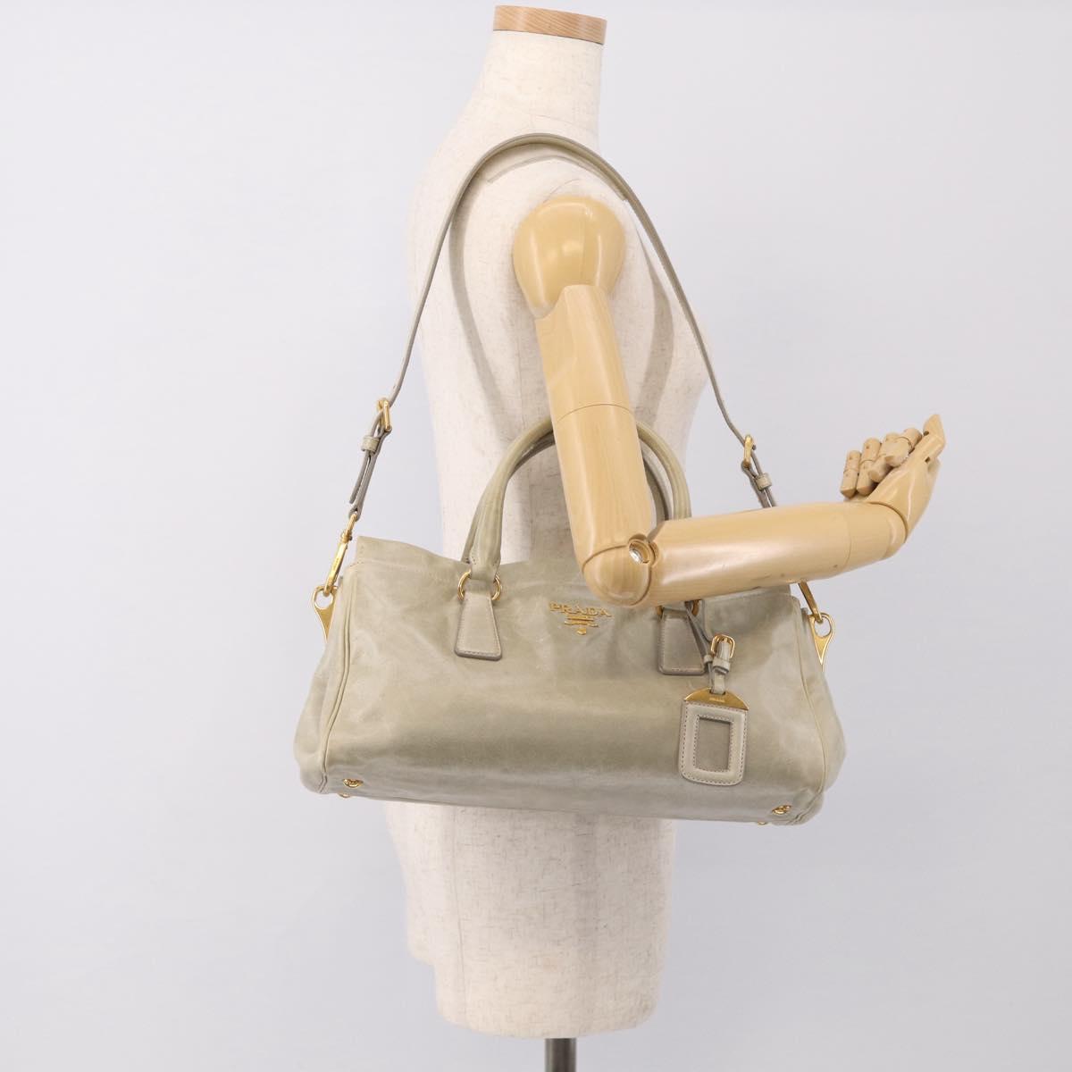 PRADA Hand Bag Leather 2way Beige Gold Auth ka6793A