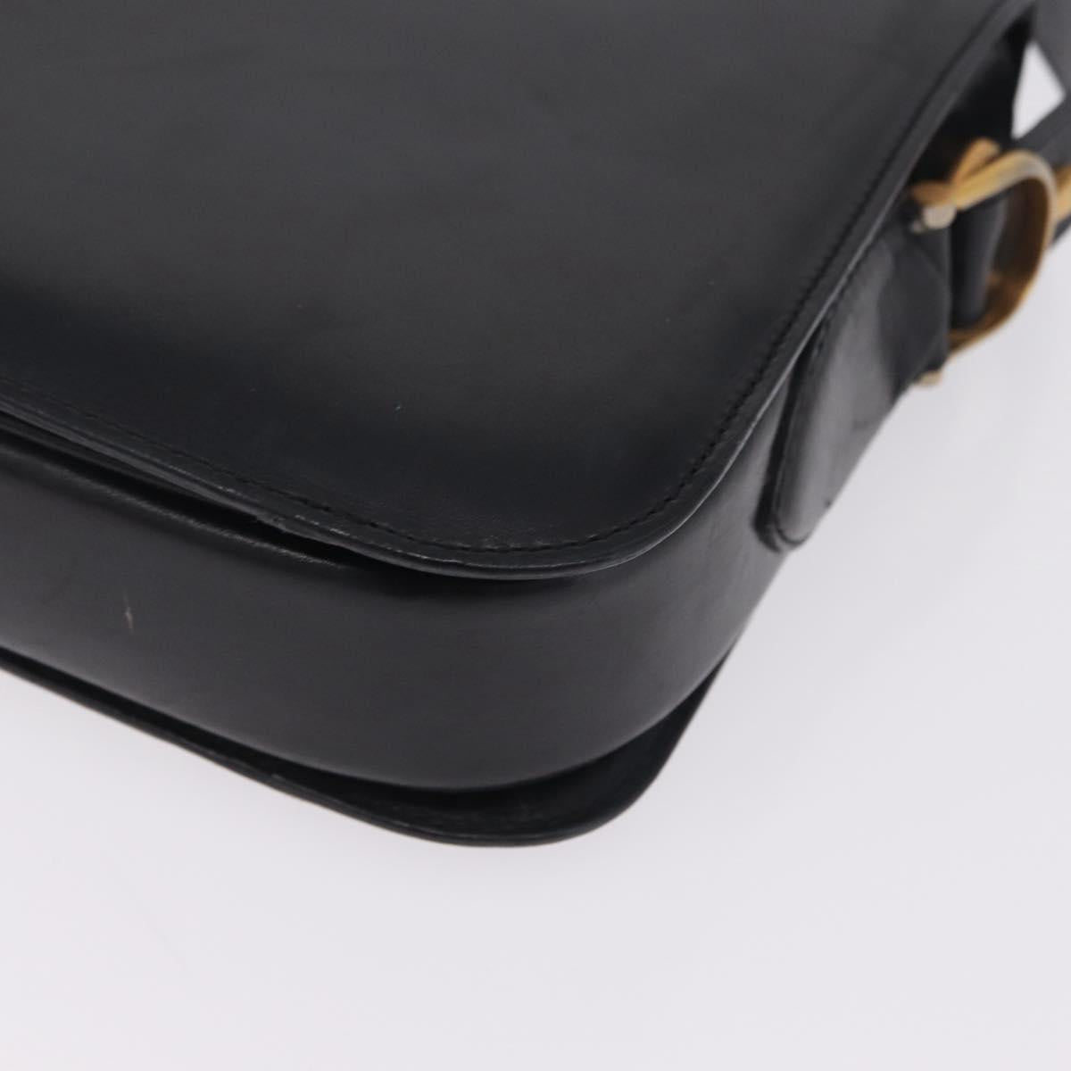 CELINE Horse Carriage Shoulder Bag Leather Black Gold Auth ka6798