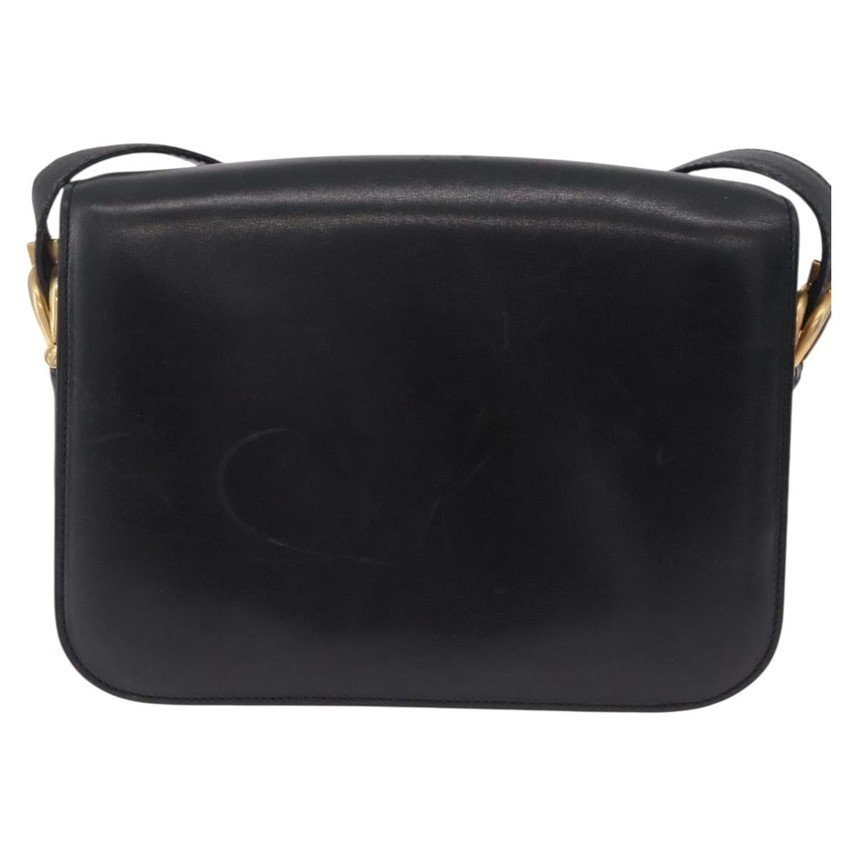 CELINE Horse Carriage Shoulder Bag Leather Black Gold Auth ka6798