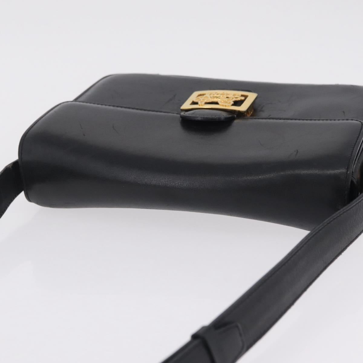 CELINE Horse Carriage Shoulder Bag Leather Black Gold Auth ka6798