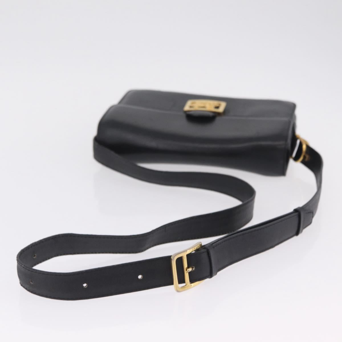 CELINE Horse Carriage Shoulder Bag Leather Black Gold Auth ka6798