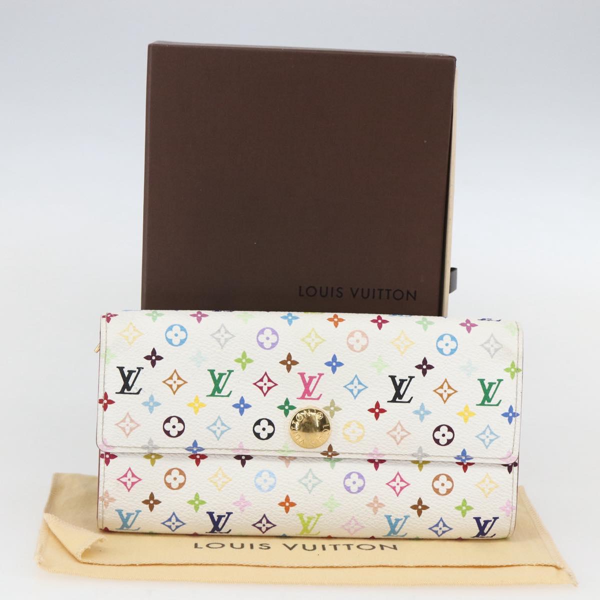 LOUIS VUITTON Multicolor Portefeuille Sarah Wallet White M93532 LV Auth ka680