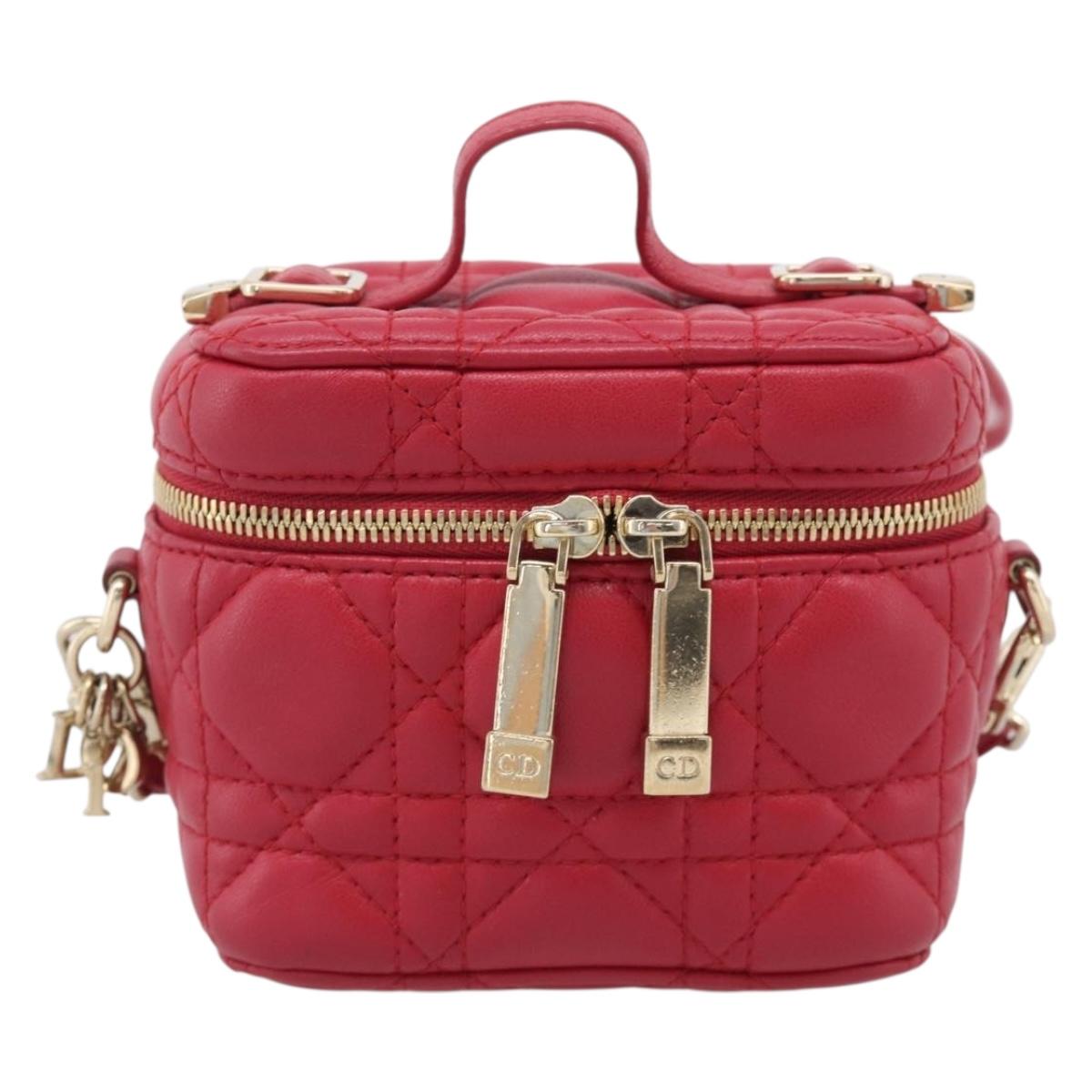 Christian Dior Canage Lady Dior Micro Vanity Bag Lamb Skin Red Gold Auth ka6800V