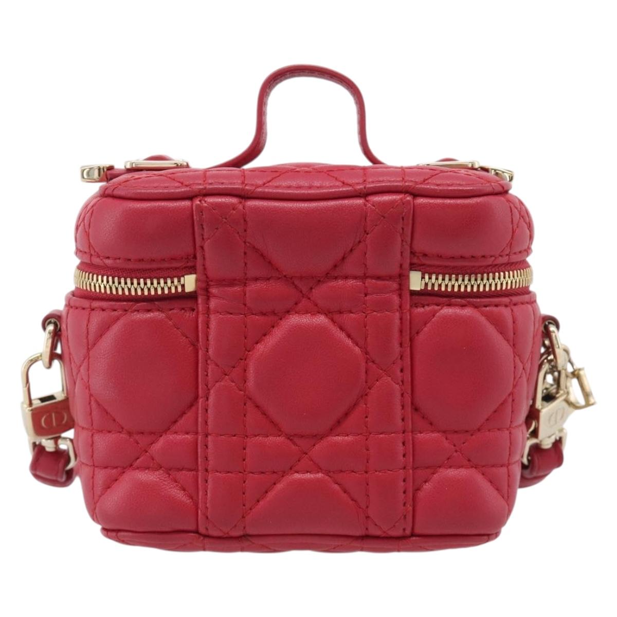 Christian Dior Canage Lady Dior Micro Vanity Bag Lamb Skin Red Gold Auth ka6800V