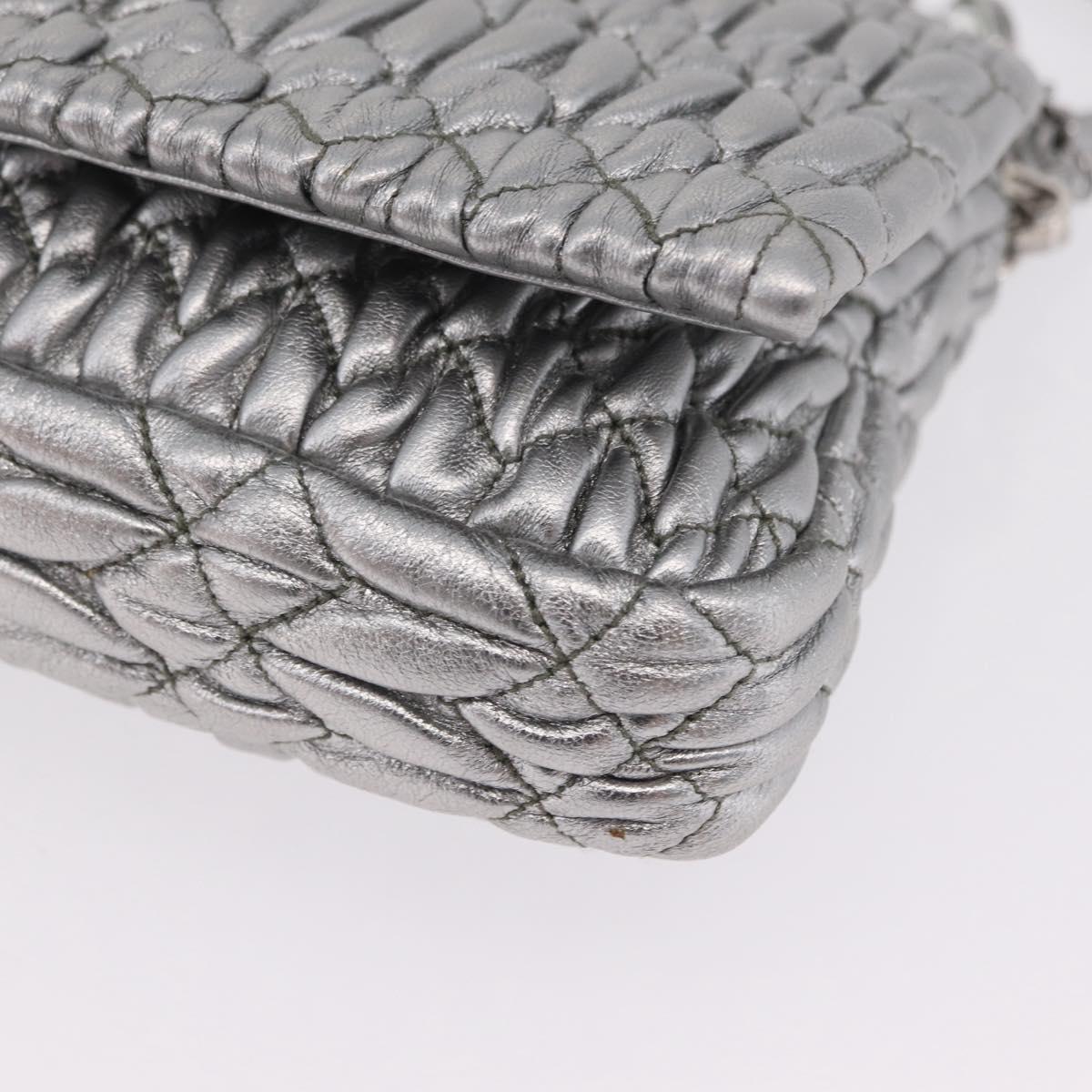 Miu Miu Matelasse Shoulder Bag Leather Silver Auth ka6801V
