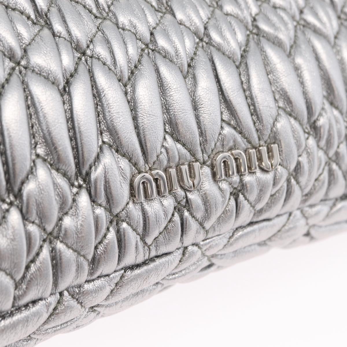 Miu Miu Matelasse Shoulder Bag Leather Silver Auth ka6801V