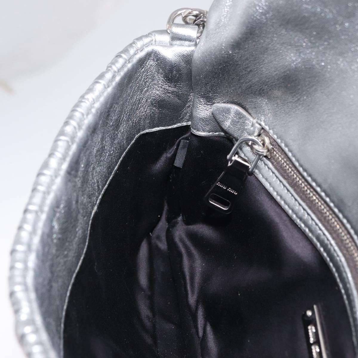 Miu Miu Matelasse Shoulder Bag Leather Silver Auth ka6801V