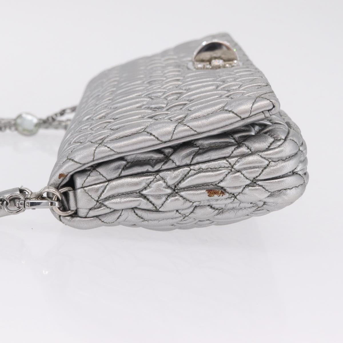 Miu Miu Matelasse Shoulder Bag Leather Silver Auth ka6801V