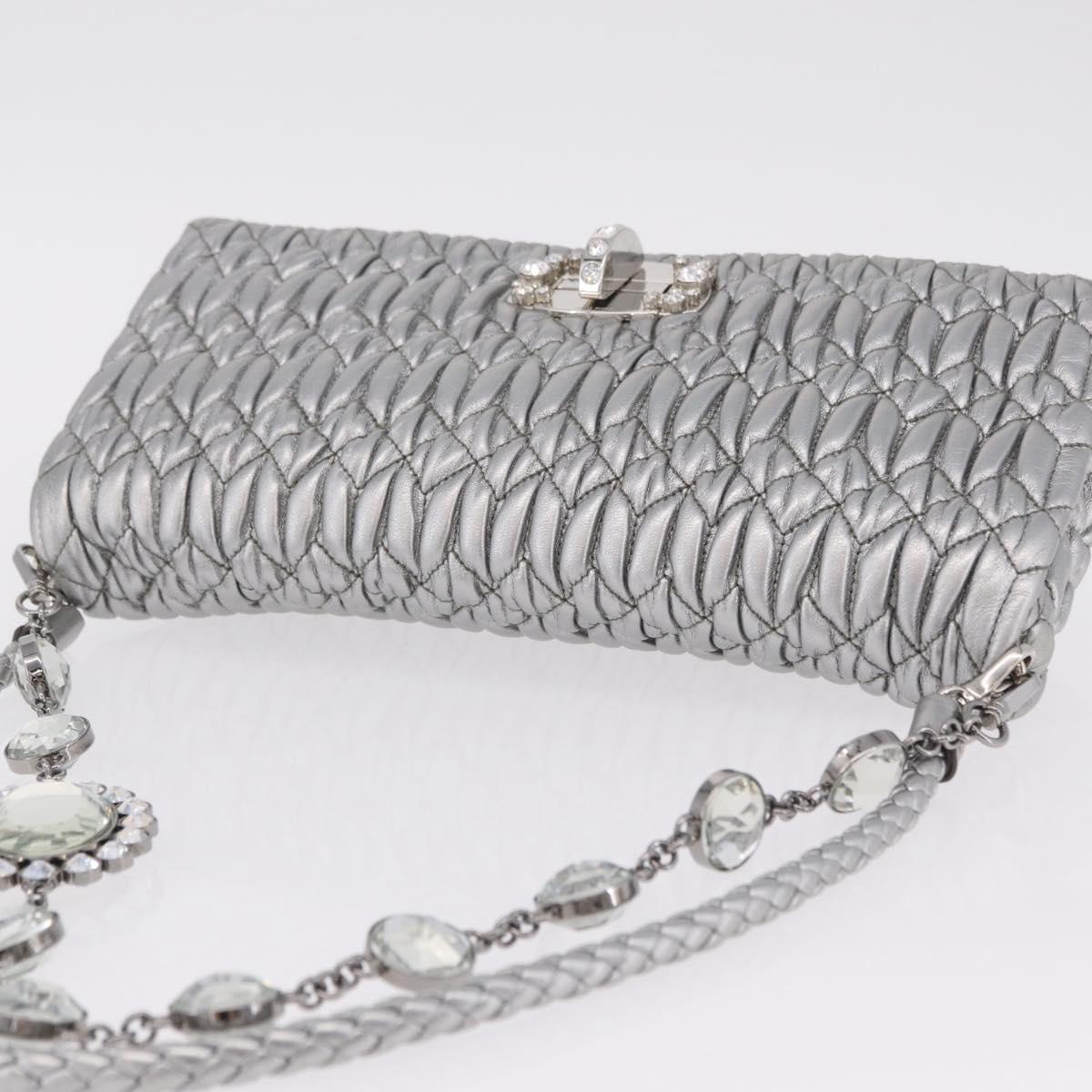Miu Miu Matelasse Shoulder Bag Leather Silver Auth ka6801V