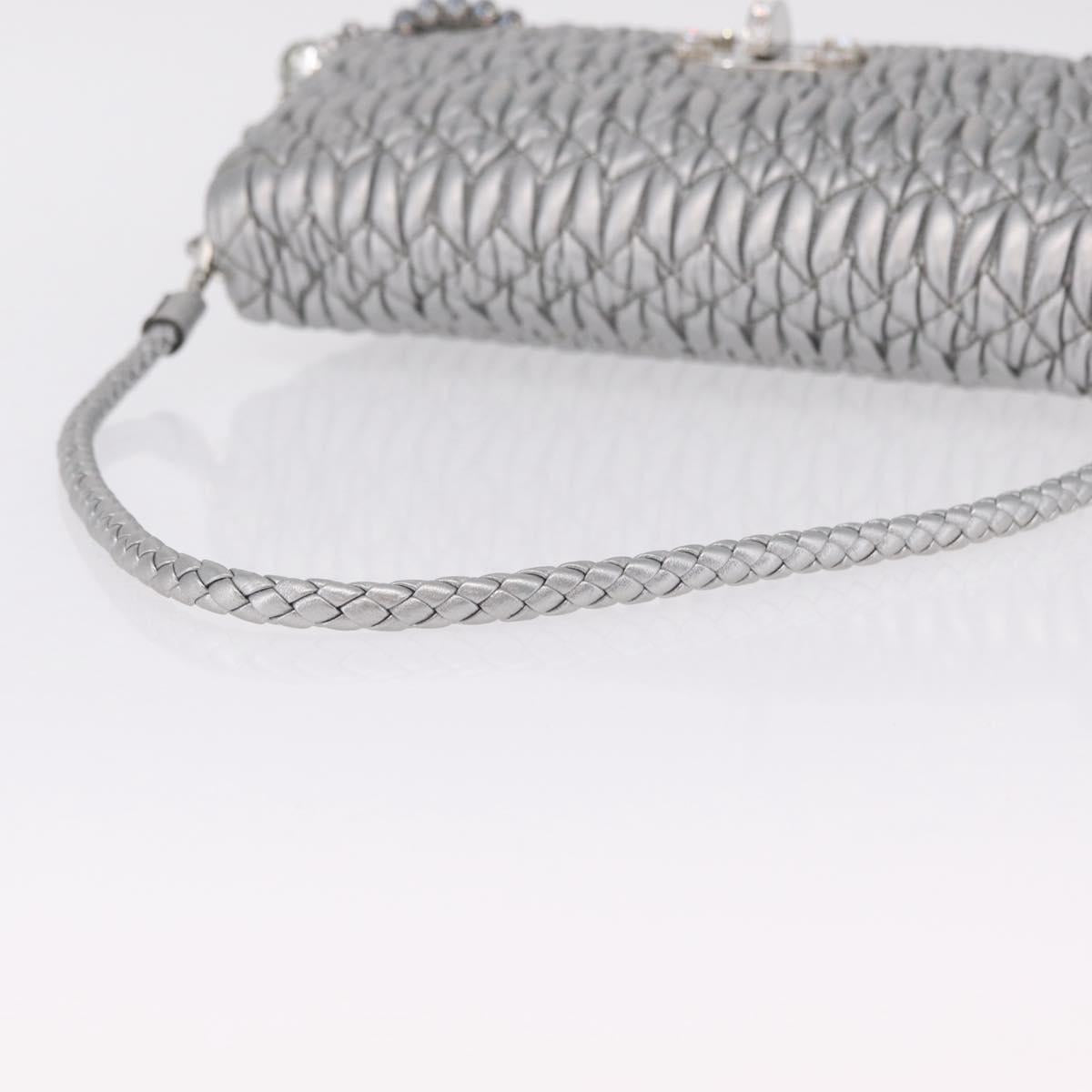 Miu Miu Matelasse Shoulder Bag Leather Silver Auth ka6801V