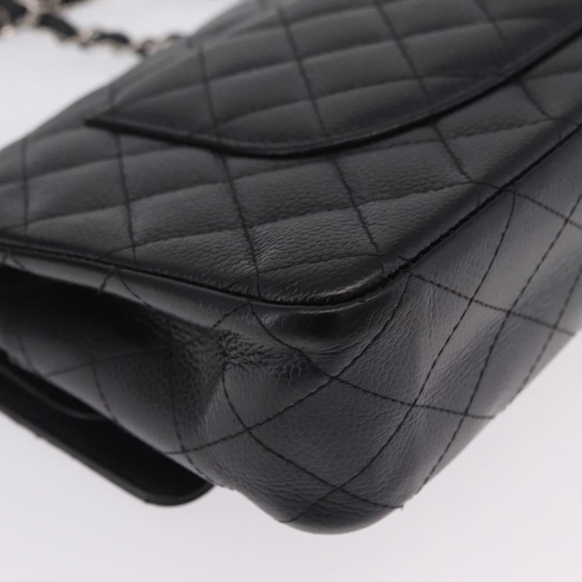 CHANEL Double Flap Chain Matelasse 25 Bag Caviar Skin Black CC Auth ka6806SAM