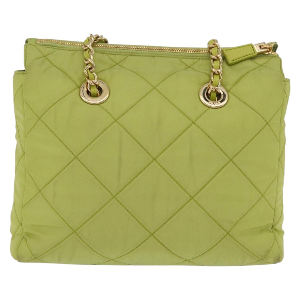 PRADA Chain Shoulder Bag Nylon LIme Green Gold Auth ka6808V