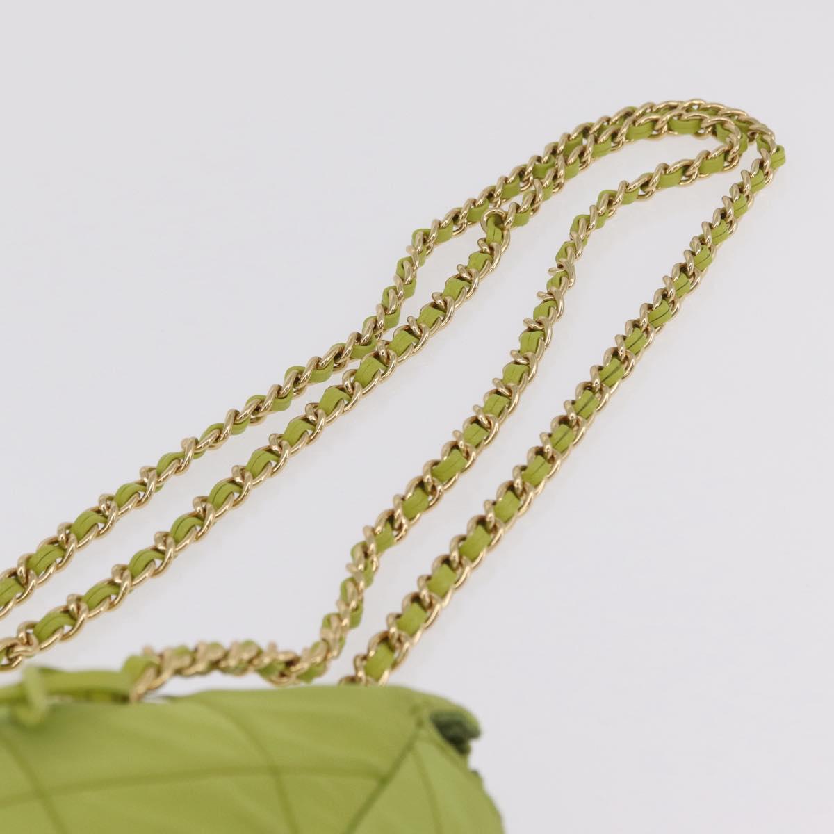 PRADA Chain Shoulder Bag Nylon LIme Green Gold Auth ka6808V