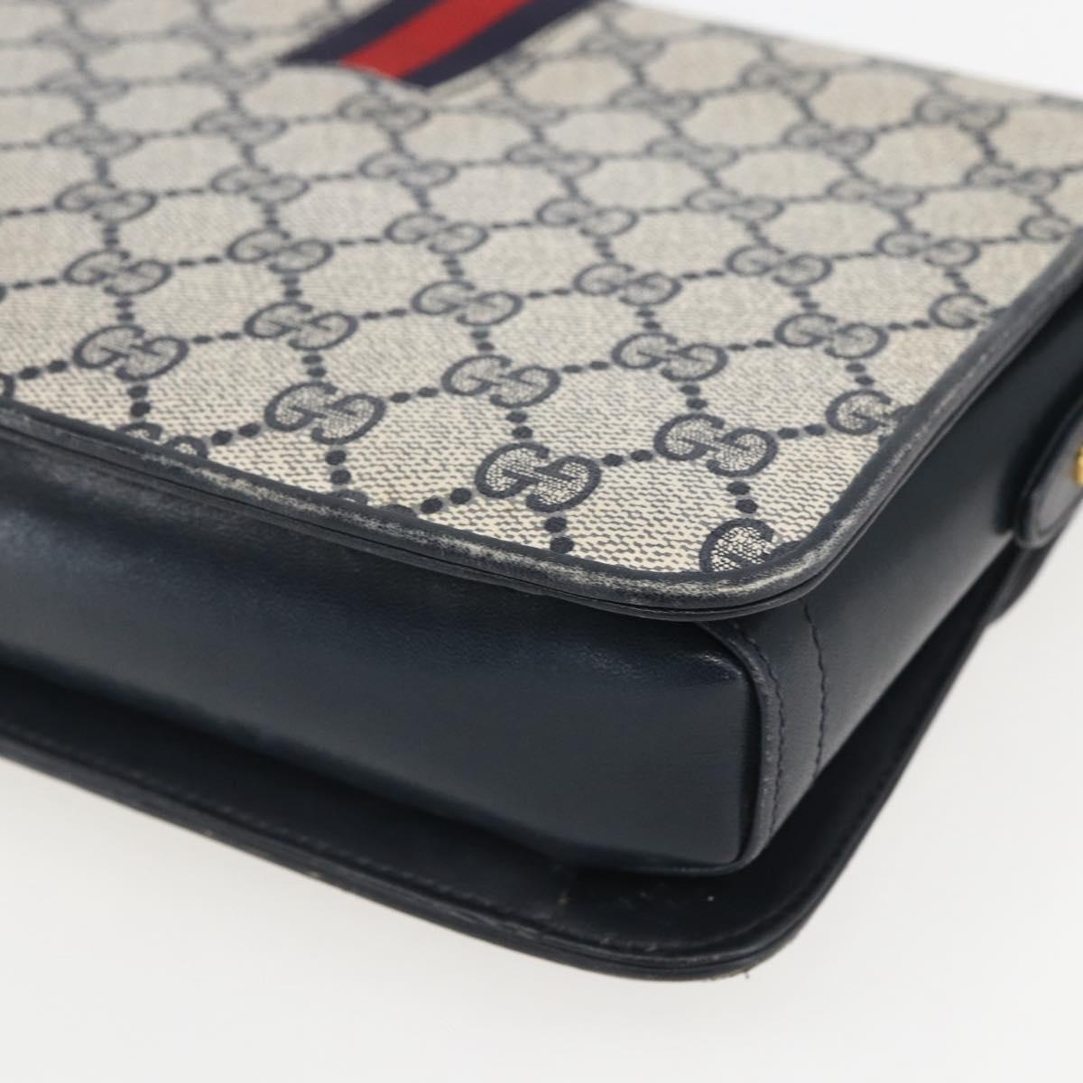 GUCCI GG Supreme Sherry Line Shoulder Bag PVC Navy Gold Auth ka681