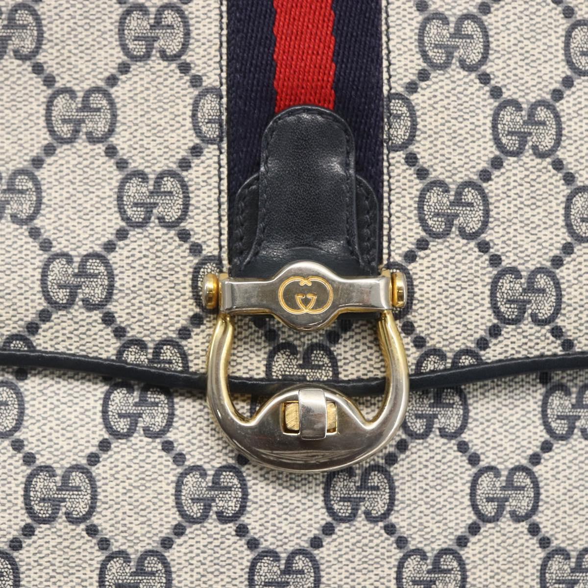 GUCCI GG Supreme Sherry Line Shoulder Bag PVC Navy Gold Auth ka681