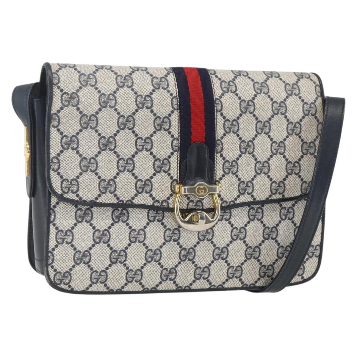 GUCCI GG Supreme Sherry Line Shoulder Bag PVC Navy Gold Auth ka681