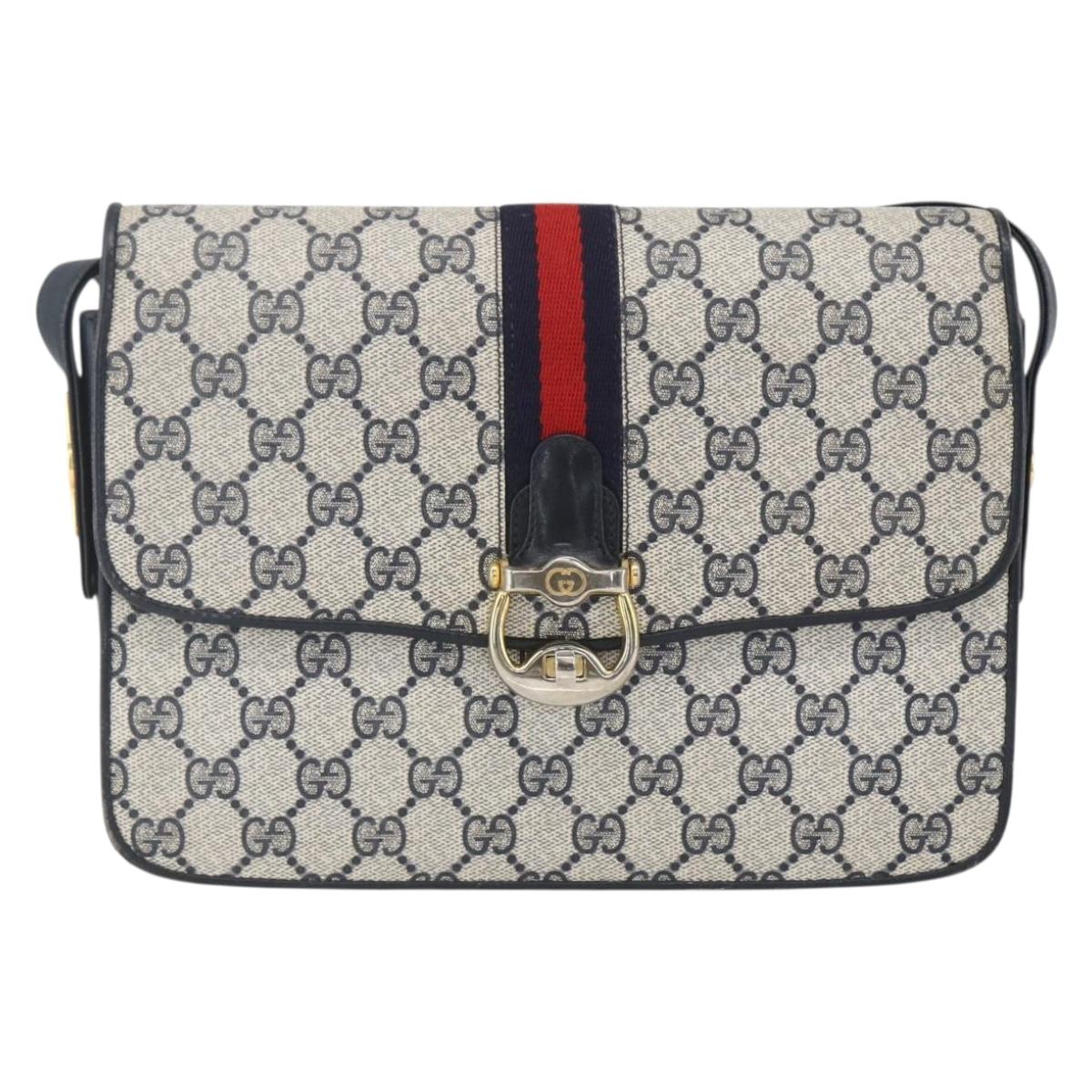 GUCCI GG Supreme Sherry Line Shoulder Bag PVC Navy Gold Auth ka681