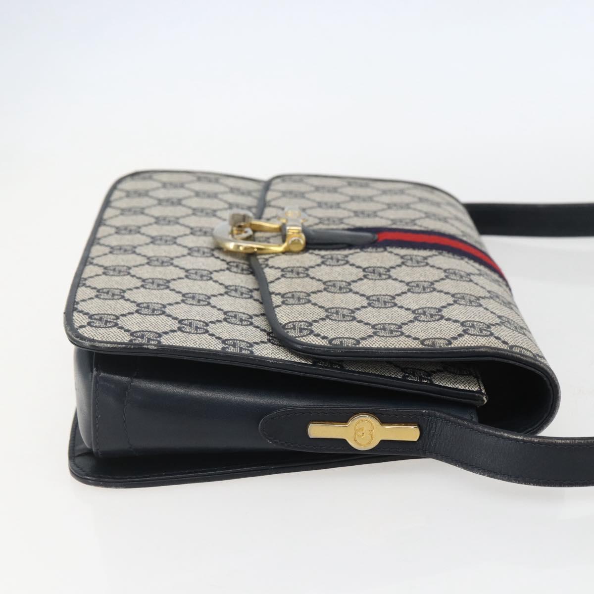 GUCCI GG Supreme Sherry Line Shoulder Bag PVC Navy Gold Auth ka681