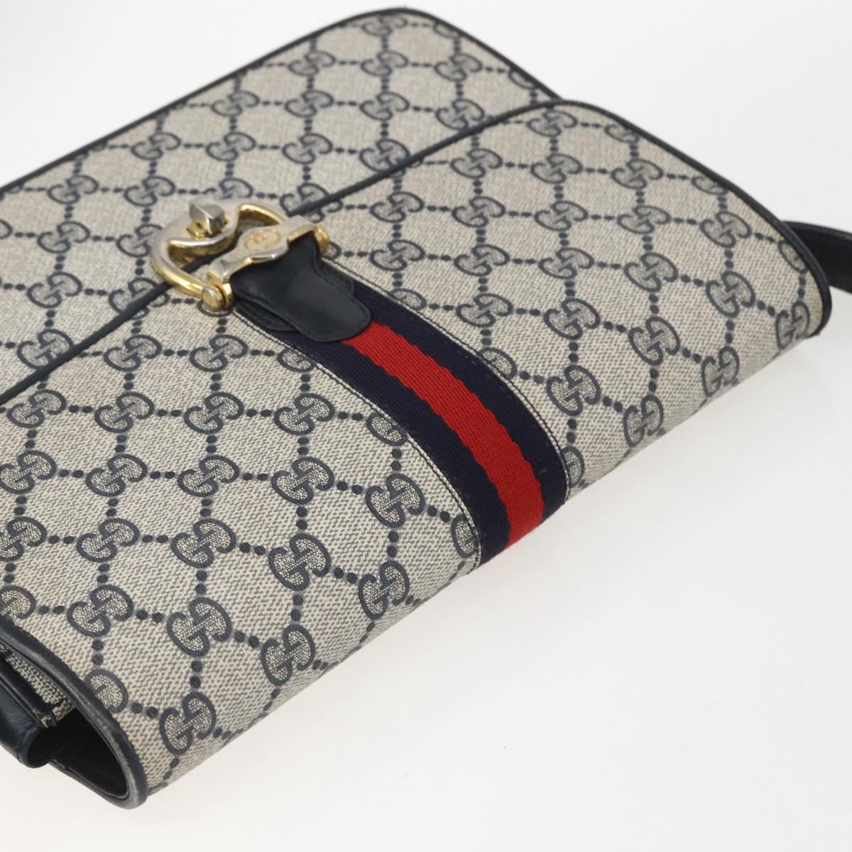 GUCCI GG Supreme Sherry Line Shoulder Bag PVC Navy Gold Auth ka681