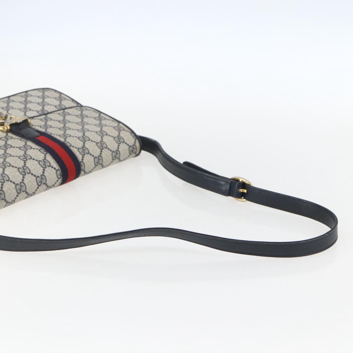 GUCCI GG Supreme Sherry Line Shoulder Bag PVC Navy Gold Auth ka681