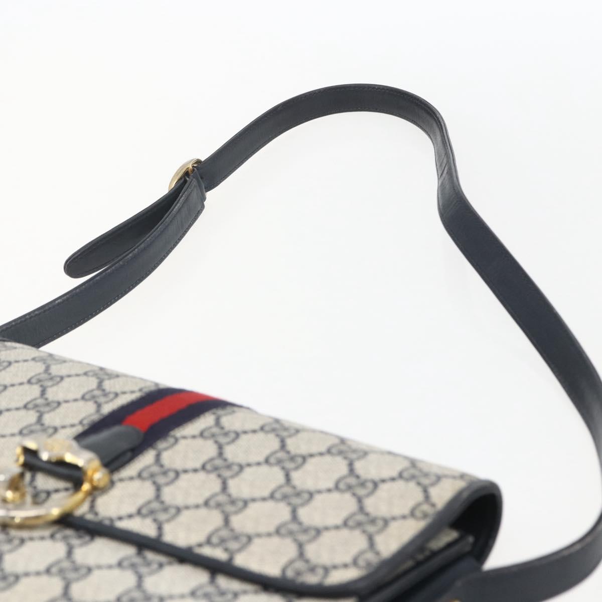 GUCCI GG Supreme Sherry Line Shoulder Bag PVC Navy Gold Auth ka681