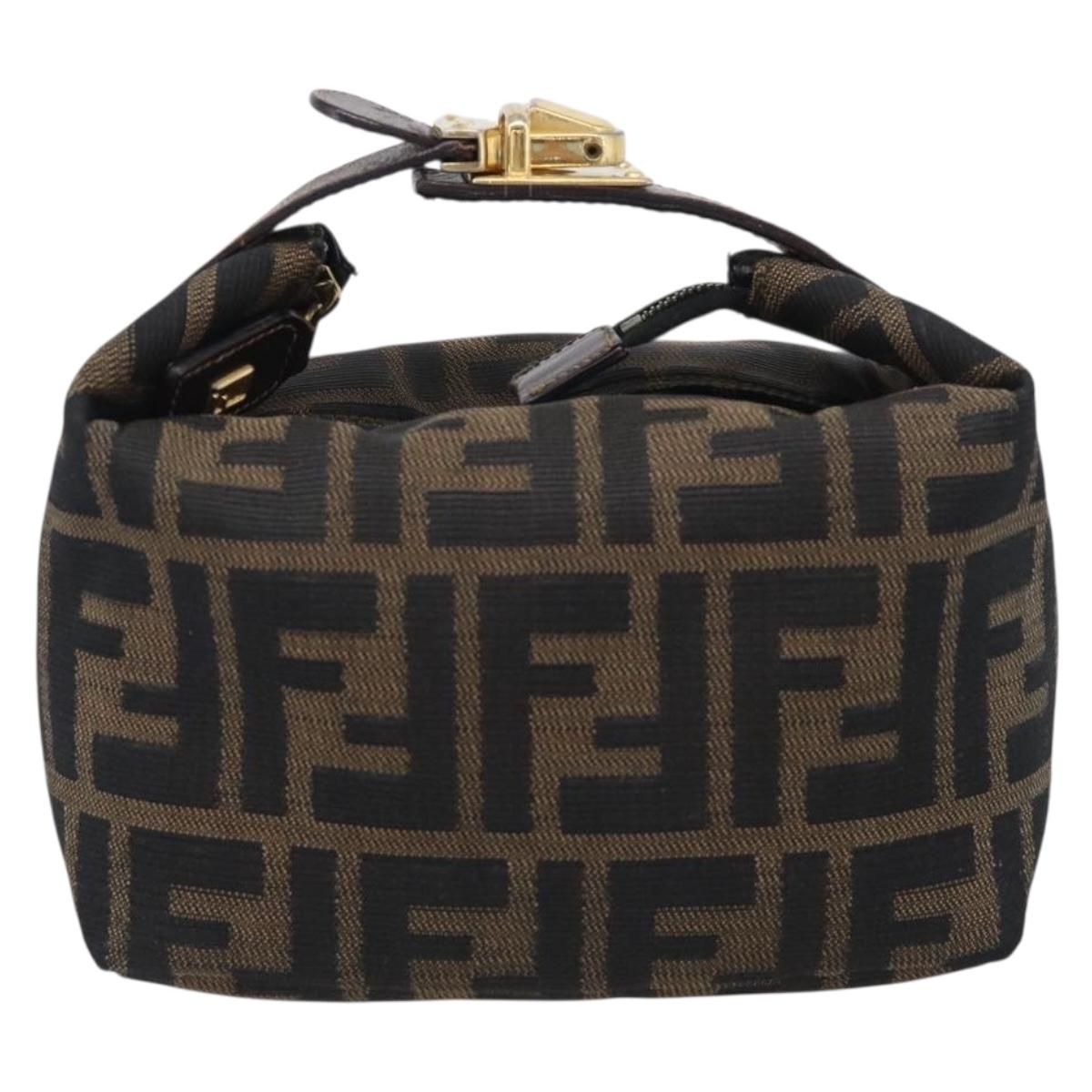FENDI Zucca Canvas Vanity Hand Bag Black Brown Auth ka6813