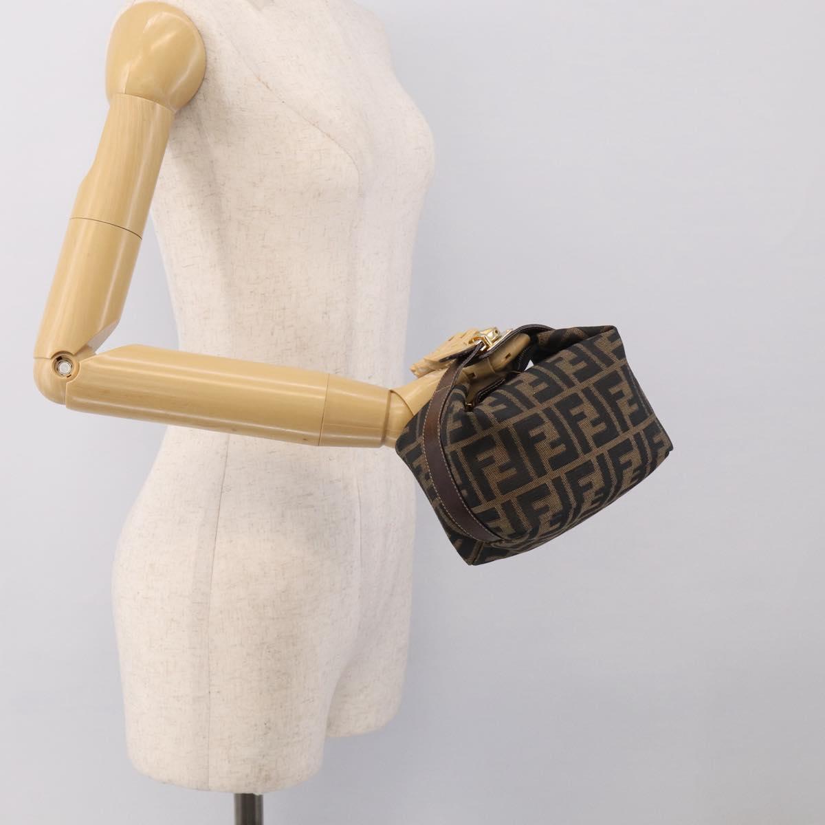 FENDI Zucca Canvas Vanity Hand Bag Black Brown Auth ka6813