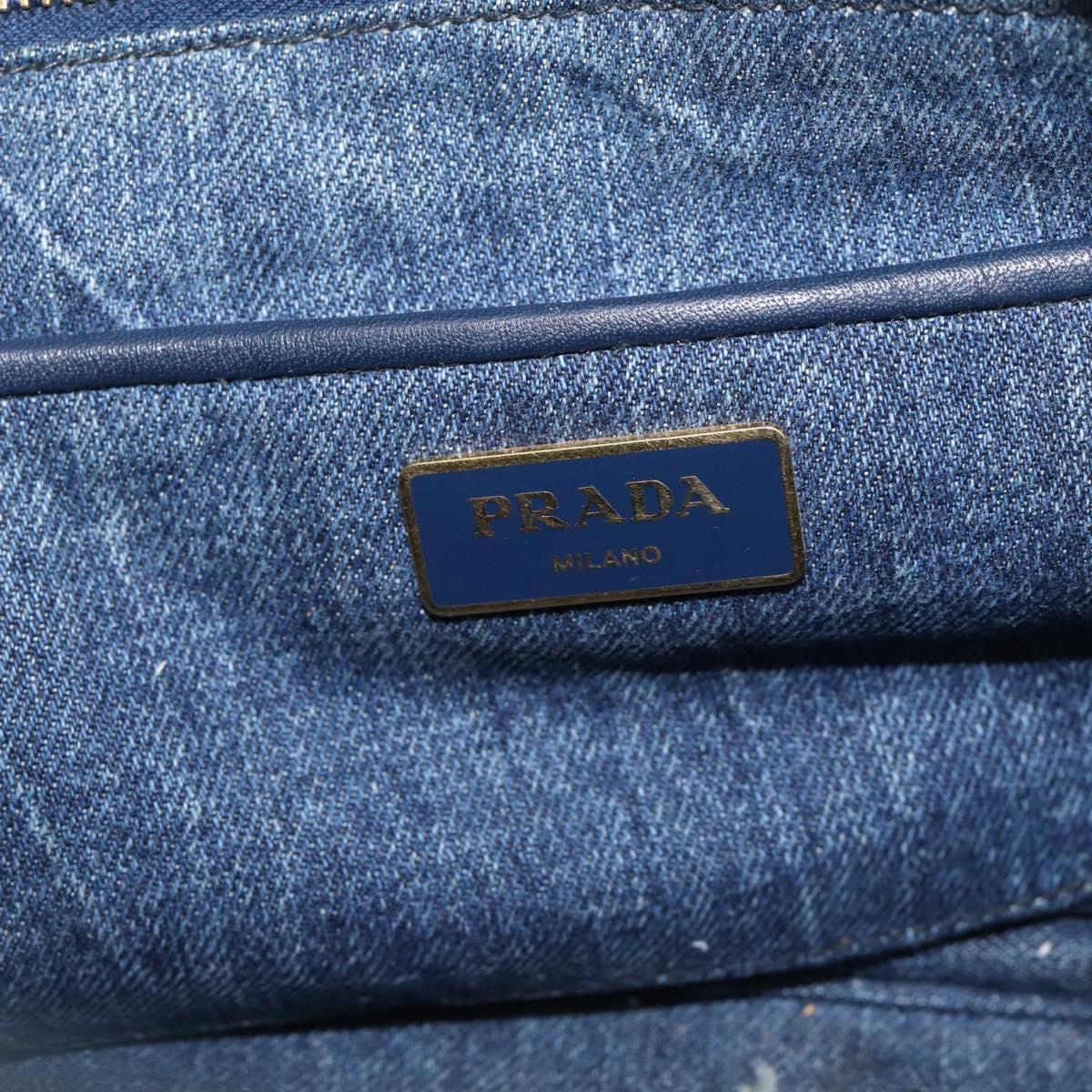 PRADA Canapa MM Hand Bag Denim Blue Gold Auth ka6817