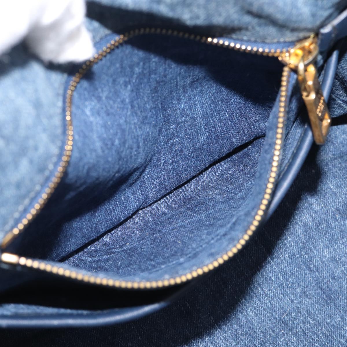 PRADA Canapa MM Hand Bag Denim Blue Gold Auth ka6817