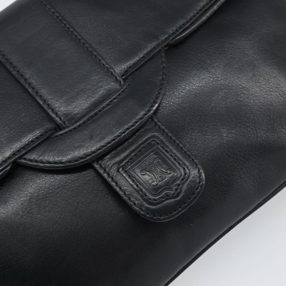 CELINE Chain Shoulder Bag Leather Black Gold Auth ka682