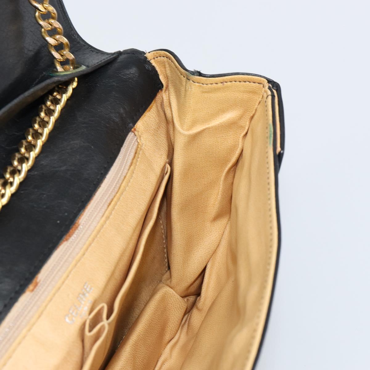 CELINE Chain Shoulder Bag Leather Black Gold Auth ka682