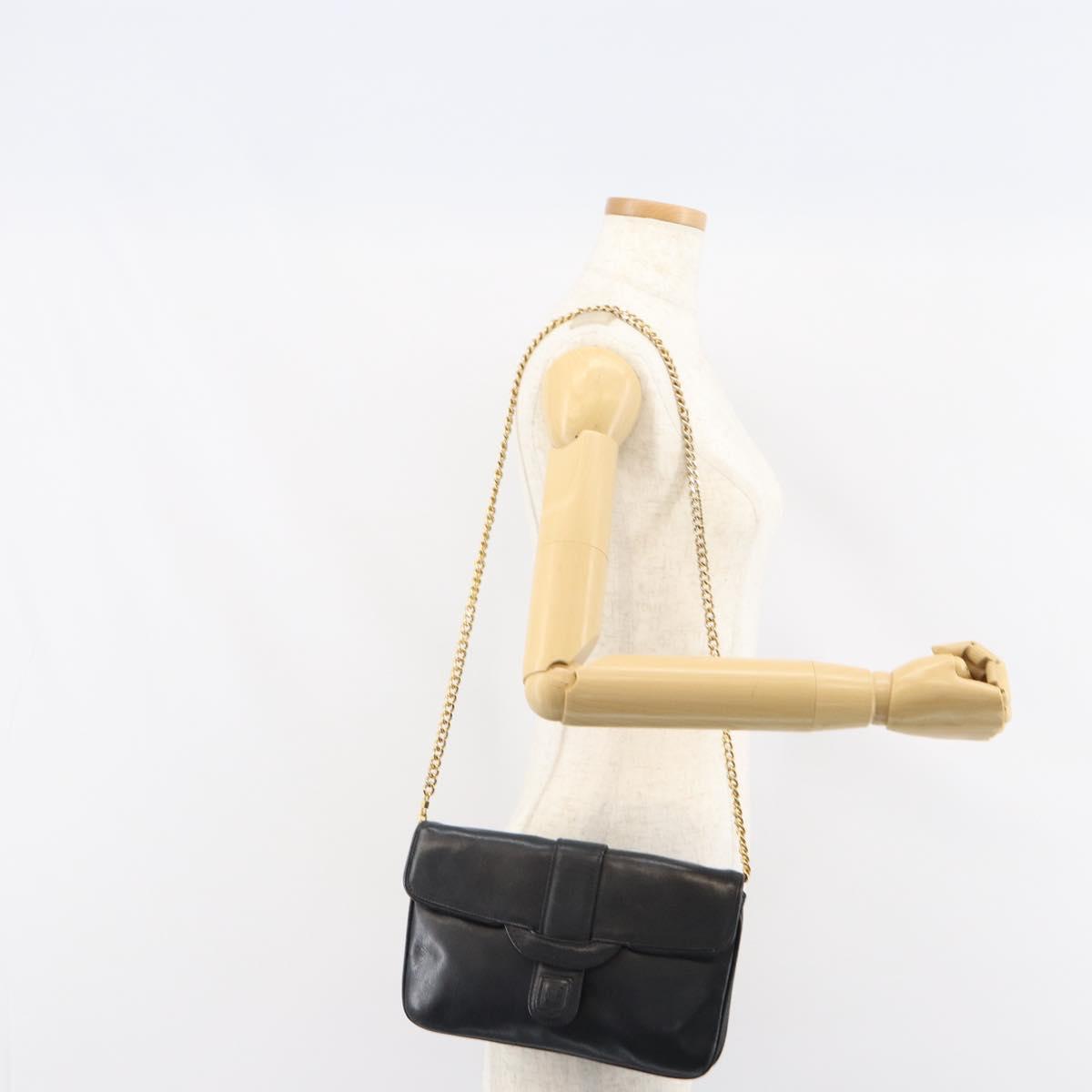CELINE Chain Shoulder Bag Leather Black Gold Auth ka682