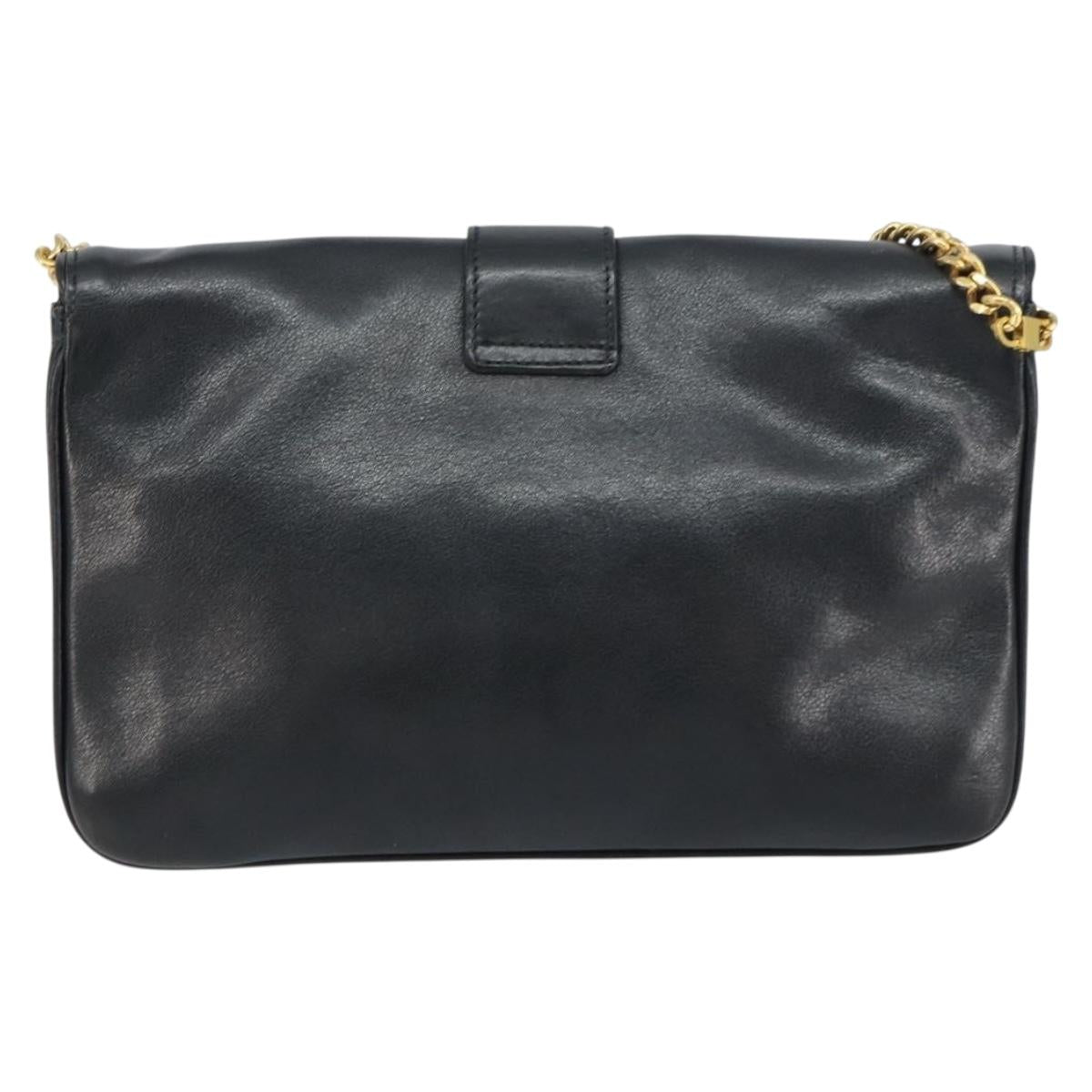 CELINE Chain Shoulder Bag Leather Black Gold Auth ka682