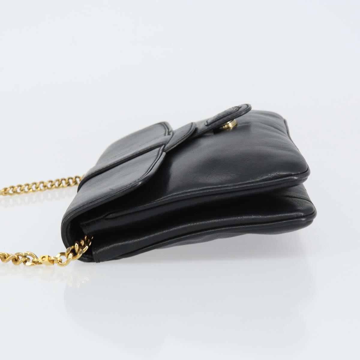 CELINE Chain Shoulder Bag Leather Black Gold Auth ka682