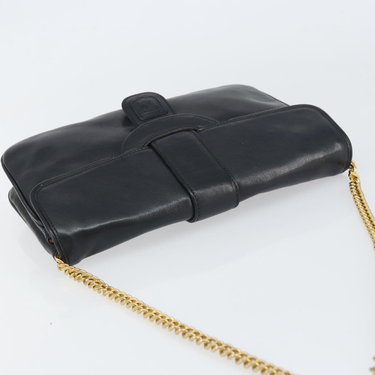 CELINE Chain Shoulder Bag Leather Black Gold Auth ka682