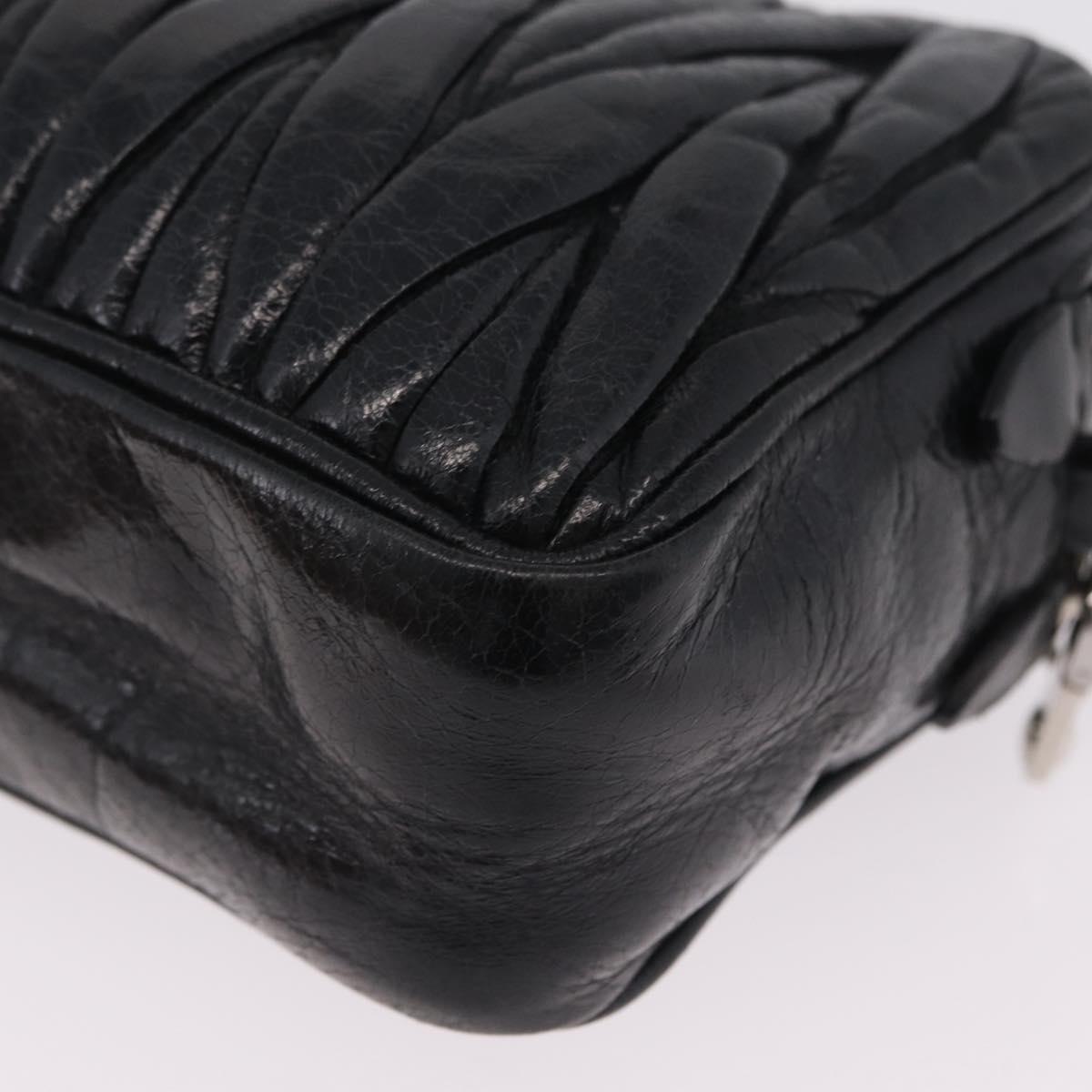 Miu Miu Matelasse Shoulder Bag Leather Black Silver Auth ka6824V