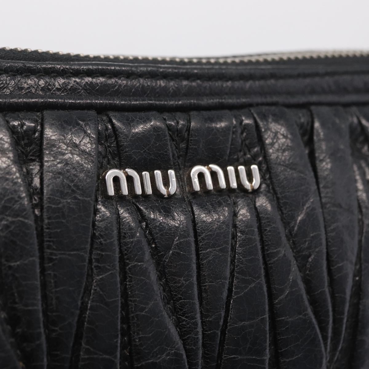 Miu Miu Matelasse Shoulder Bag Leather Black Silver Auth ka6824V