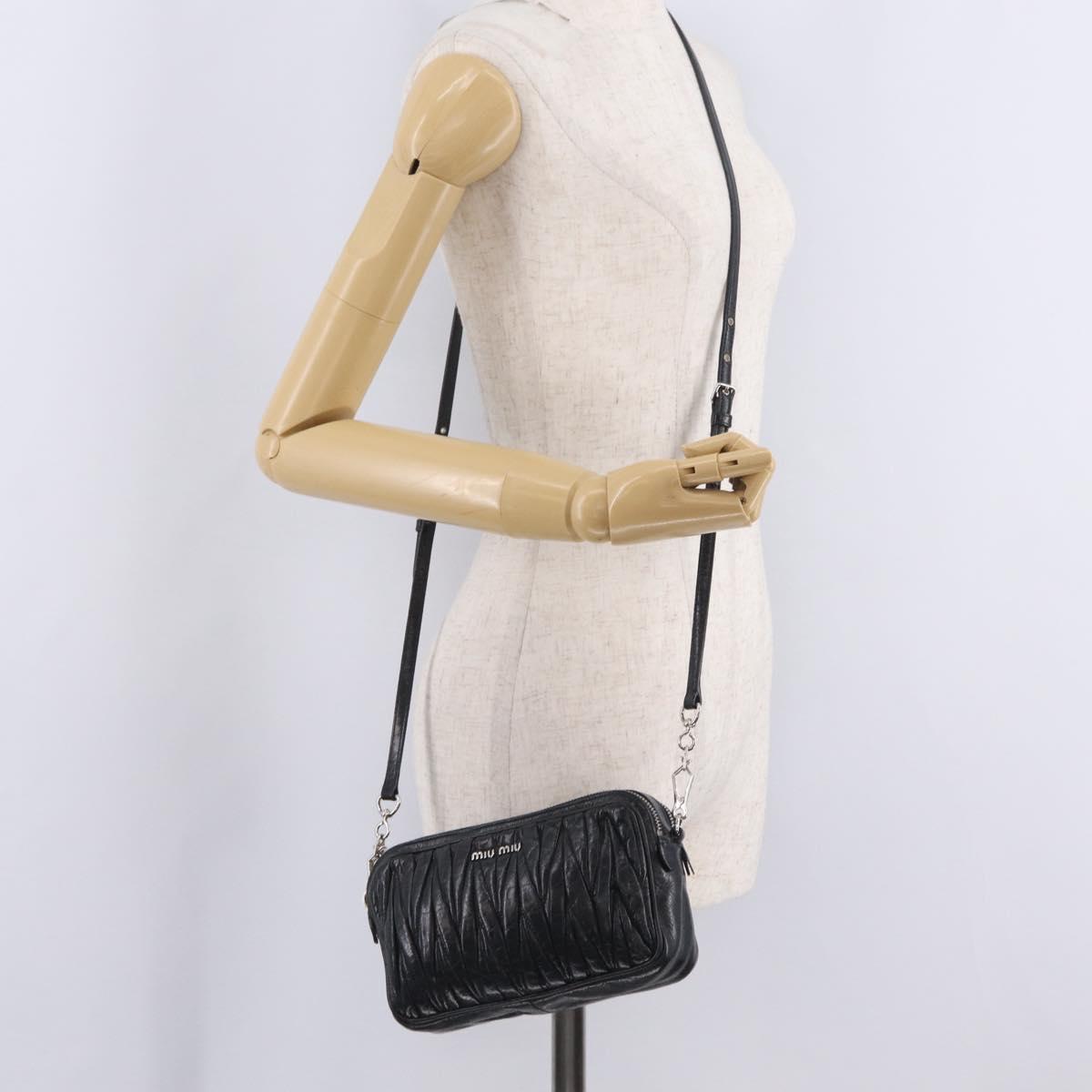Miu Miu Matelasse Shoulder Bag Leather Black Silver Auth ka6824V