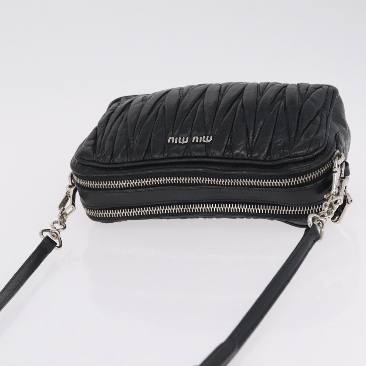 Miu Miu Matelasse Shoulder Bag Leather Black Silver Auth ka6824V