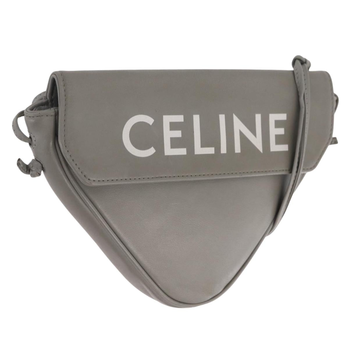 CELINE Triangle Bag Leather Gray Auth ka6826A