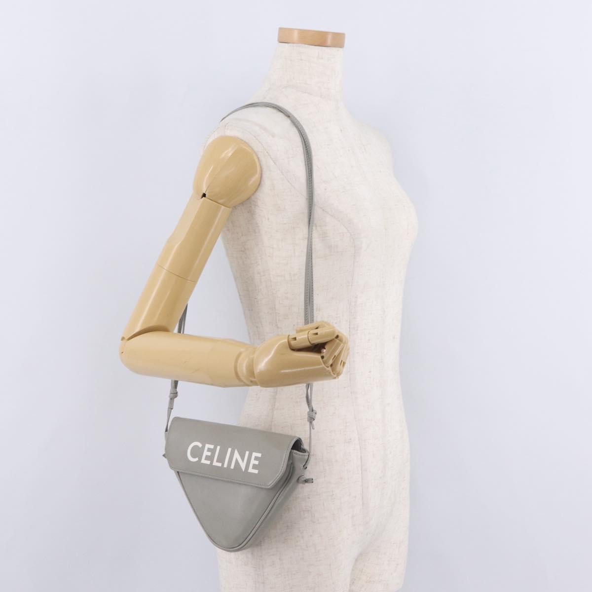 CELINE Triangle Bag Leather Gray Auth ka6826A