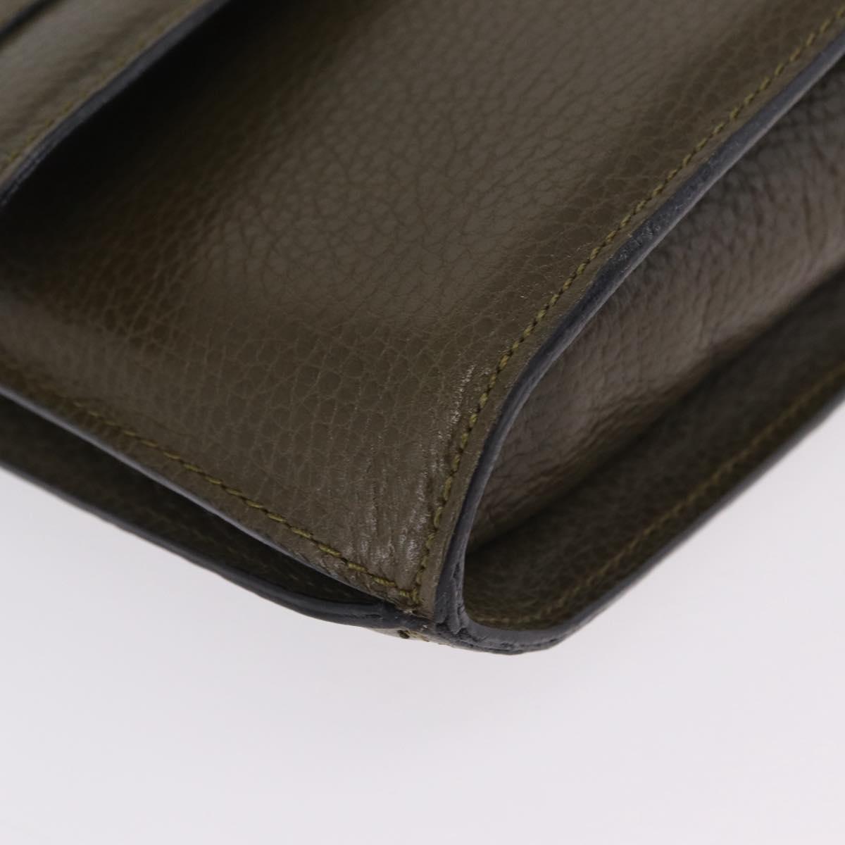 CELINE Shoulder Bag Leather Khaki Gold Auth ka6840