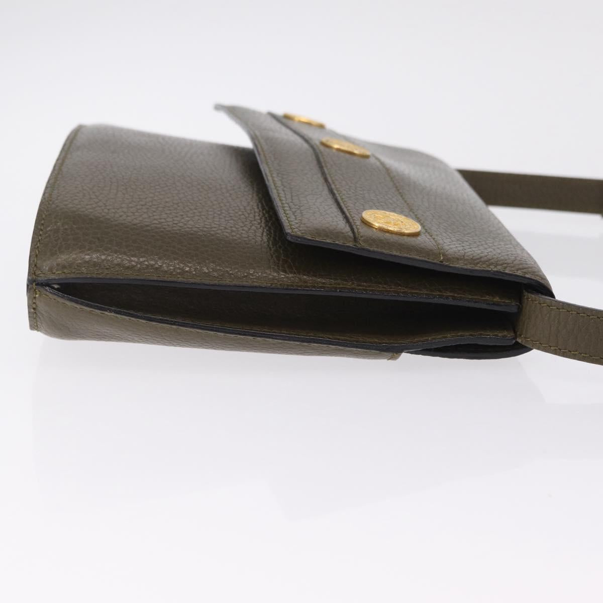 CELINE Shoulder Bag Leather Khaki Gold Auth ka6840