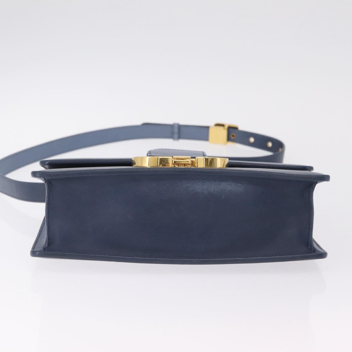 Christian Dior 30 Montaigne Shoulder Bag Leather Blue Gold Auth ka6841V