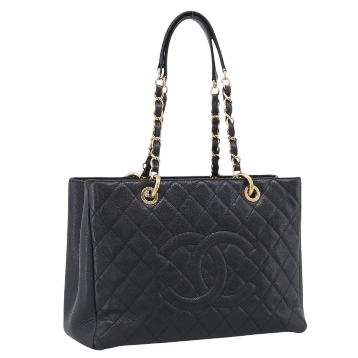 CHANEL GST Matelasse Chain Tote Bag Caviar Skin Black Gold CC Auth ka6843SAM