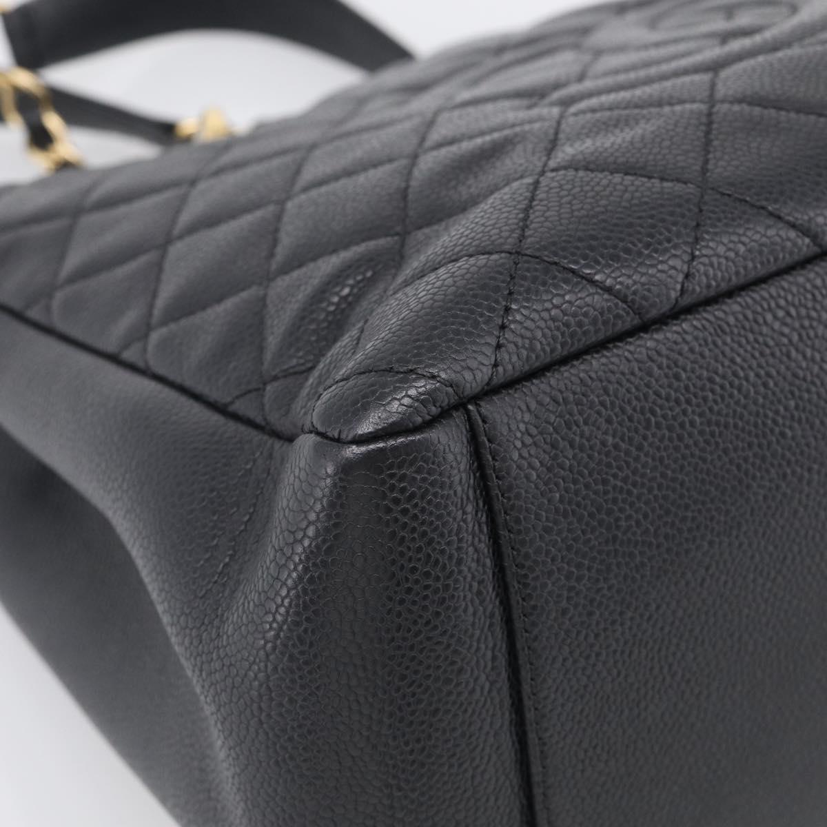 CHANEL GST Matelasse Chain Tote Bag Caviar Skin Black Gold CC Auth ka6843SAM