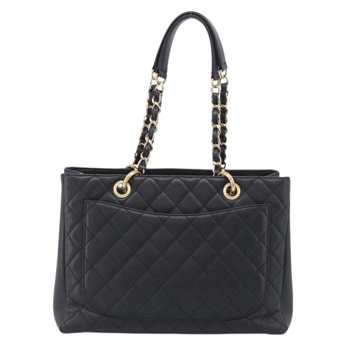 CHANEL GST Matelasse Chain Tote Bag Caviar Skin Black Gold CC Auth ka6843SAM