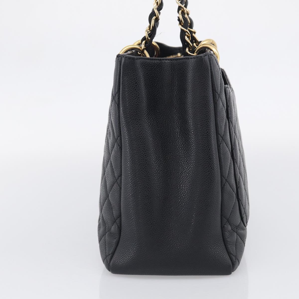 CHANEL GST Matelasse Chain Tote Bag Caviar Skin Black Gold CC Auth ka6843SAM